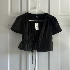 NWT Satin Tie Front Top